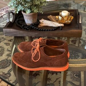 Cole Haan Brown Suede Flats with Orange Accents